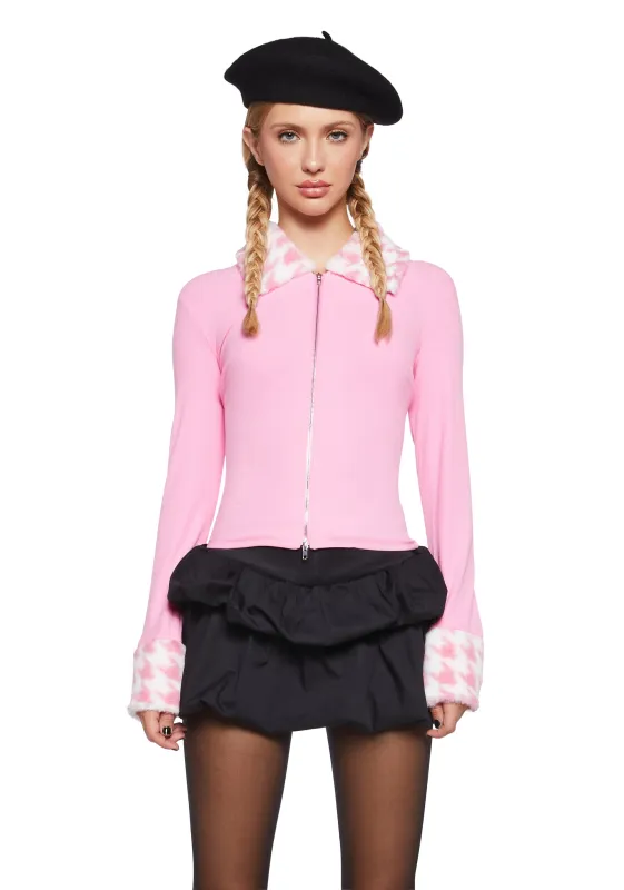 Posh Poise Zip-Up Cardigan - Pink sold by Dolls Kill