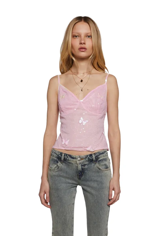 Butterfly Away Sequin Top sold by Dolls Kill