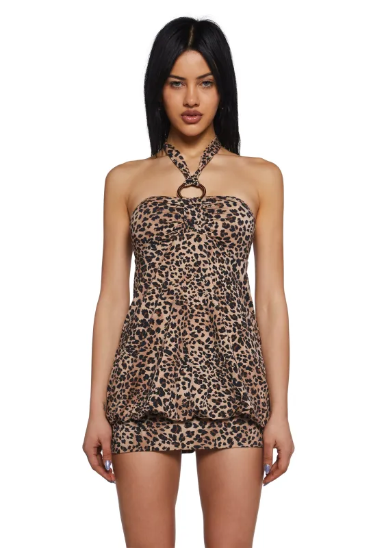 Y2K Bubble Mini Dress - Leopard sold by Dolls Kill