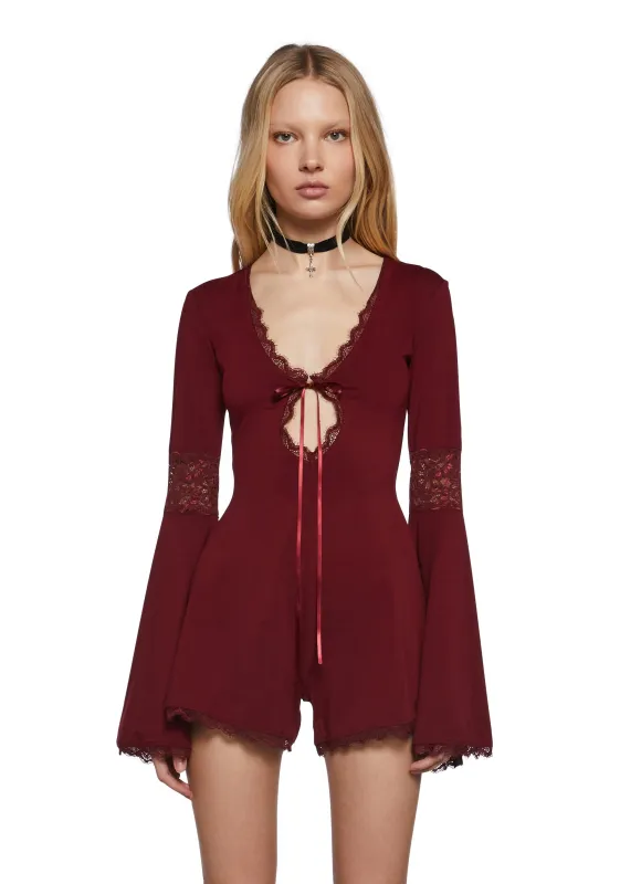 Whispering Wind Romper - Burgundy sold by Dolls Kill