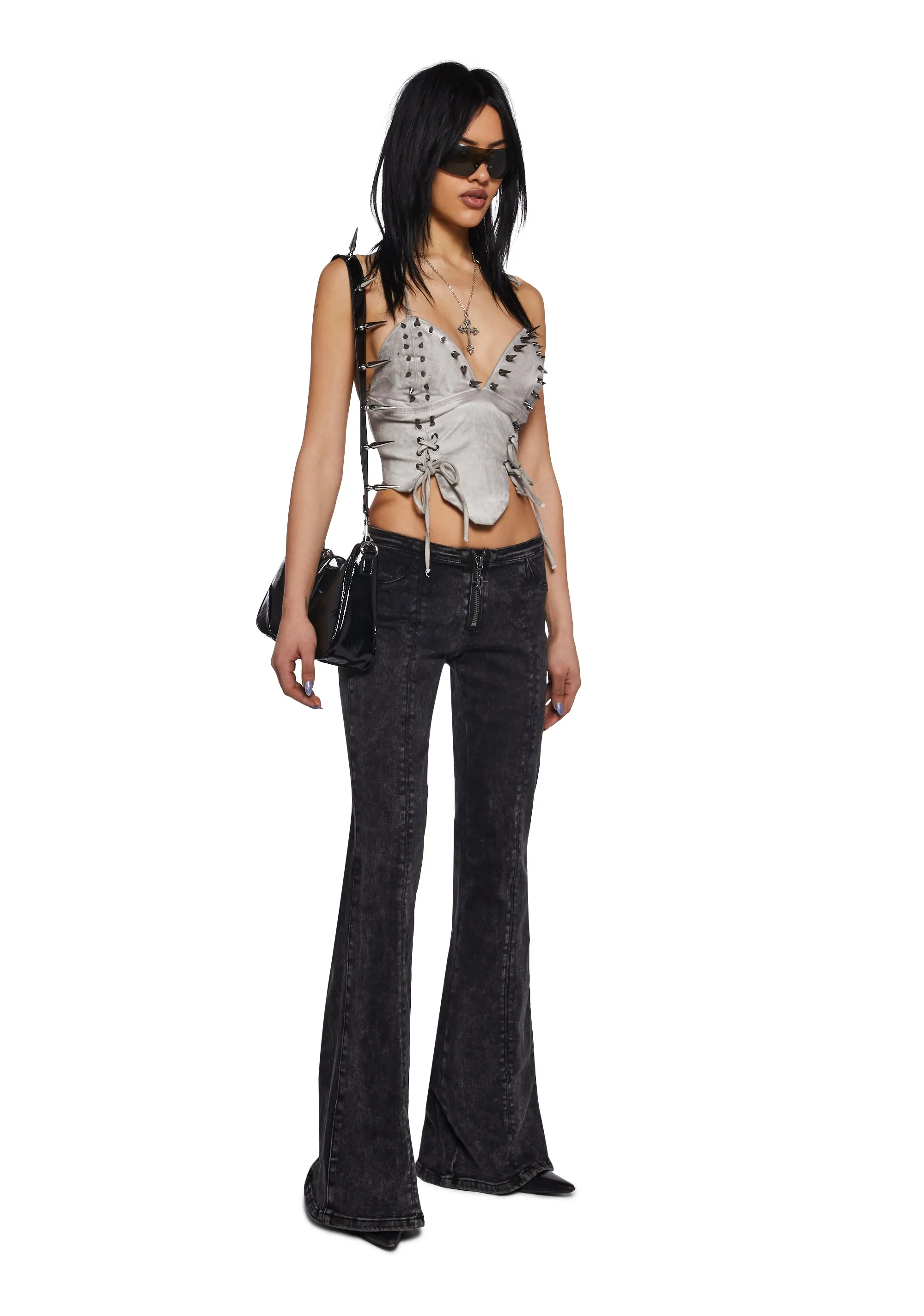 Lace Up Flare Denim Jeans sold by Dolls Kill product image thumbnail 2