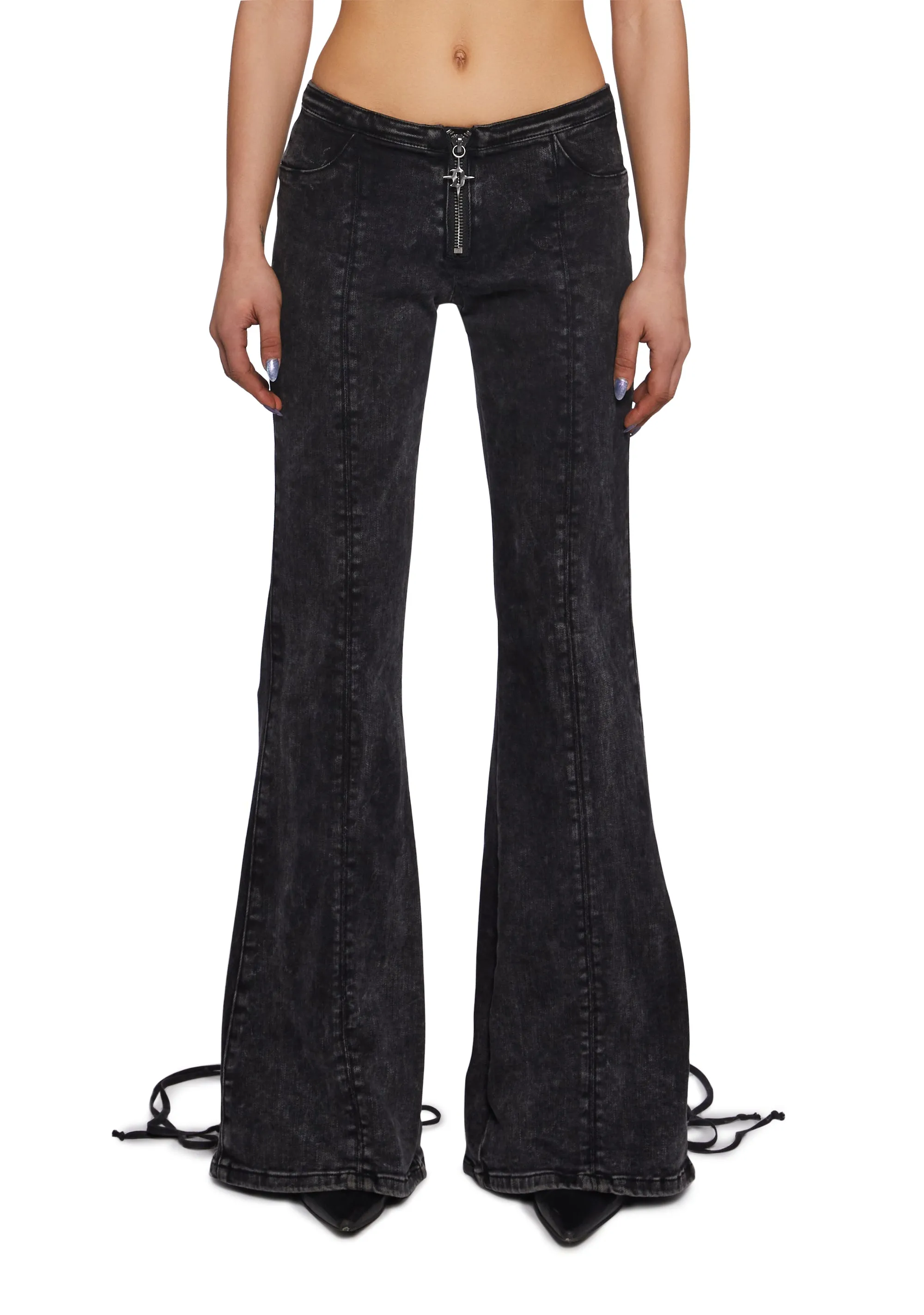 Lace Up Flare Denim Jeans sold by Dolls Kill