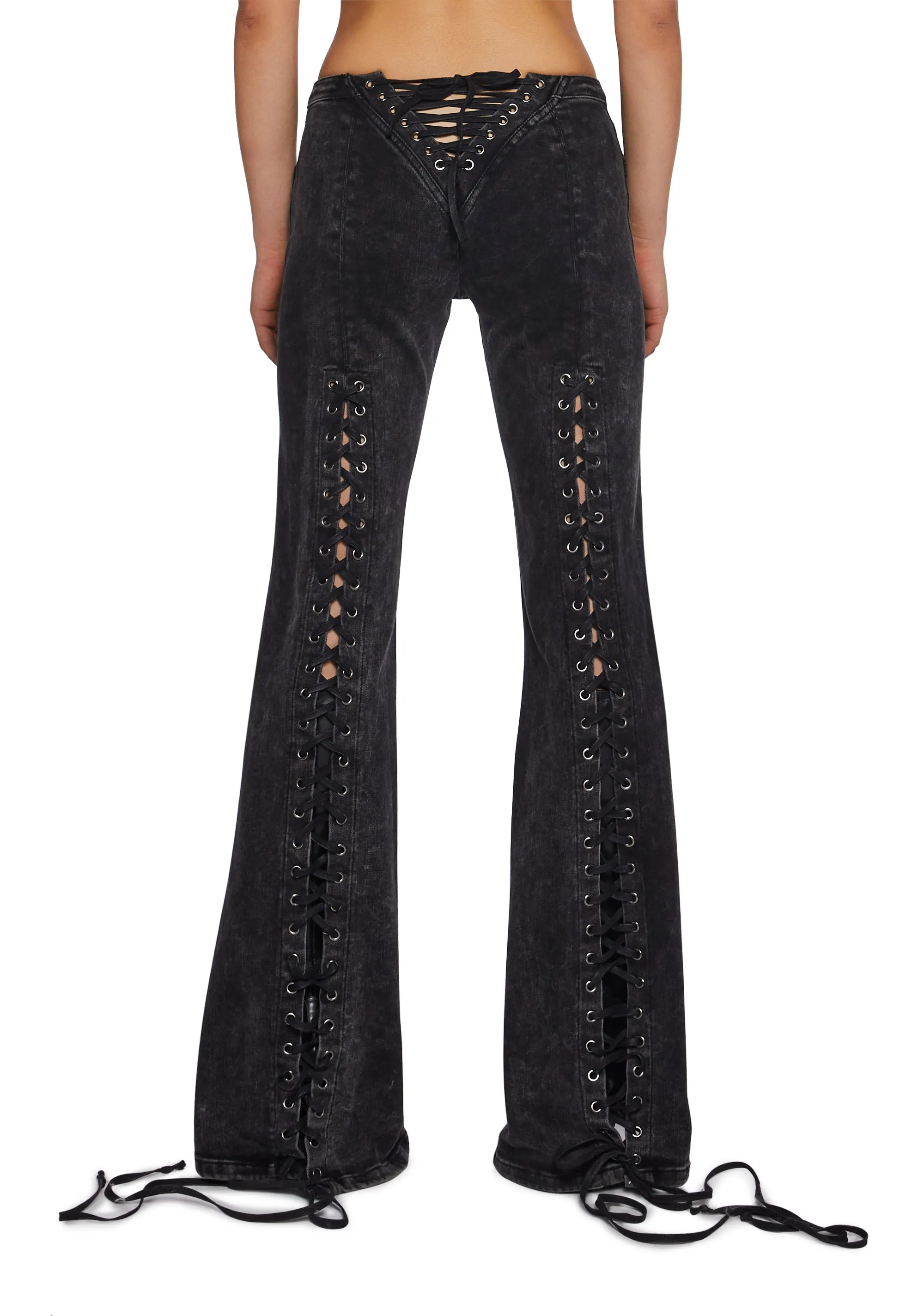 Lace Up Flare Denim Jeans sold by Dolls Kill product image thumbnail 4