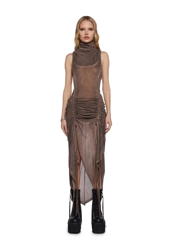 Tempo Ruched Harness Dress - Brown sold by Dolls Kill