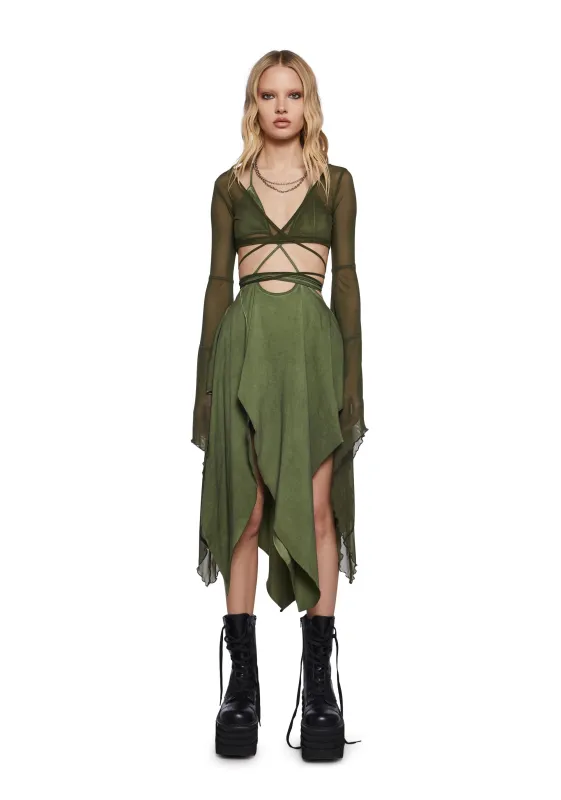 Echo Asymmetrical Mesh Wrap Dress - Green sold by Dolls Kill