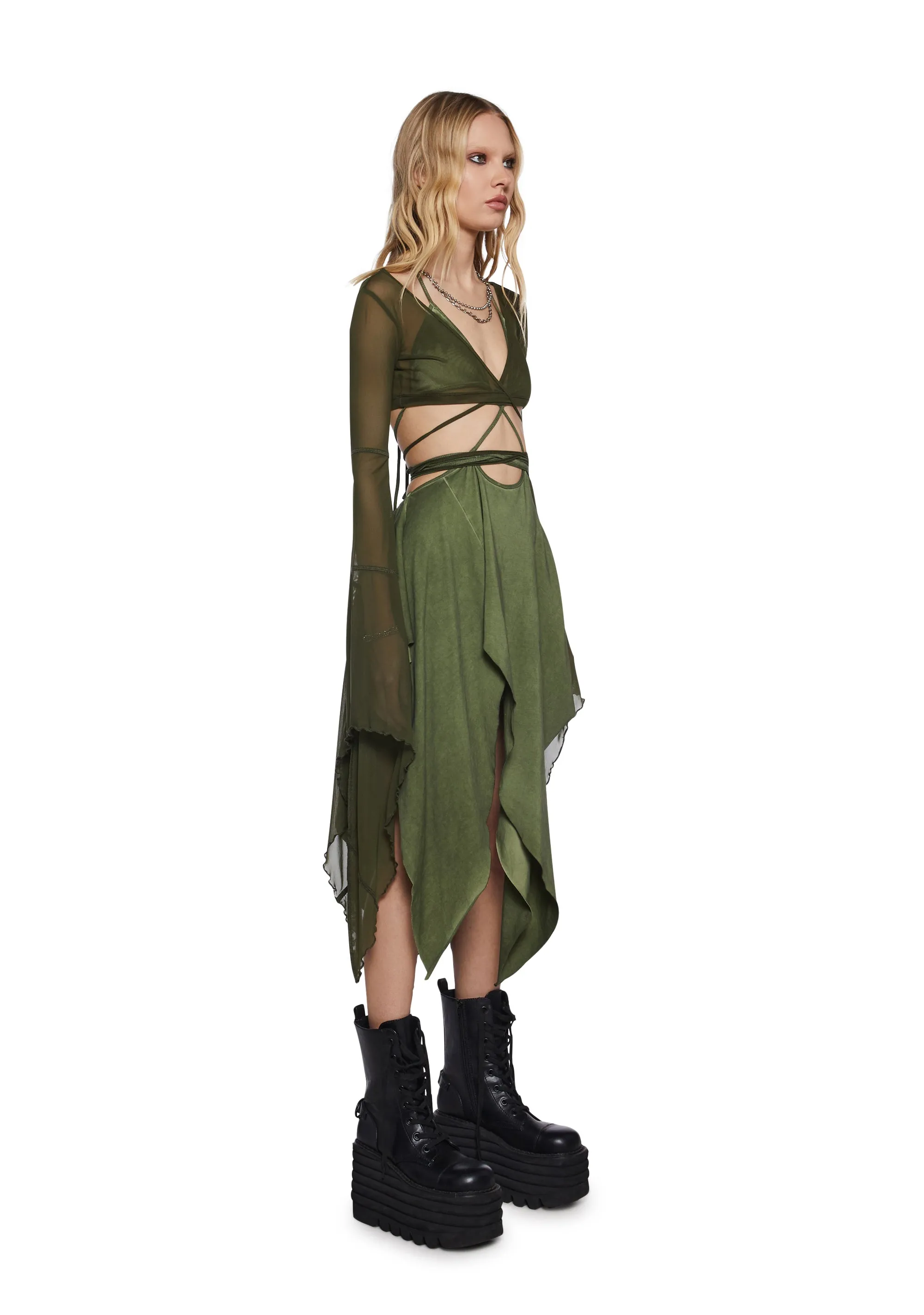 Echo Asymmetrical Mesh Wrap Dress - Green sold by Dolls Kill product image thumbnail 3