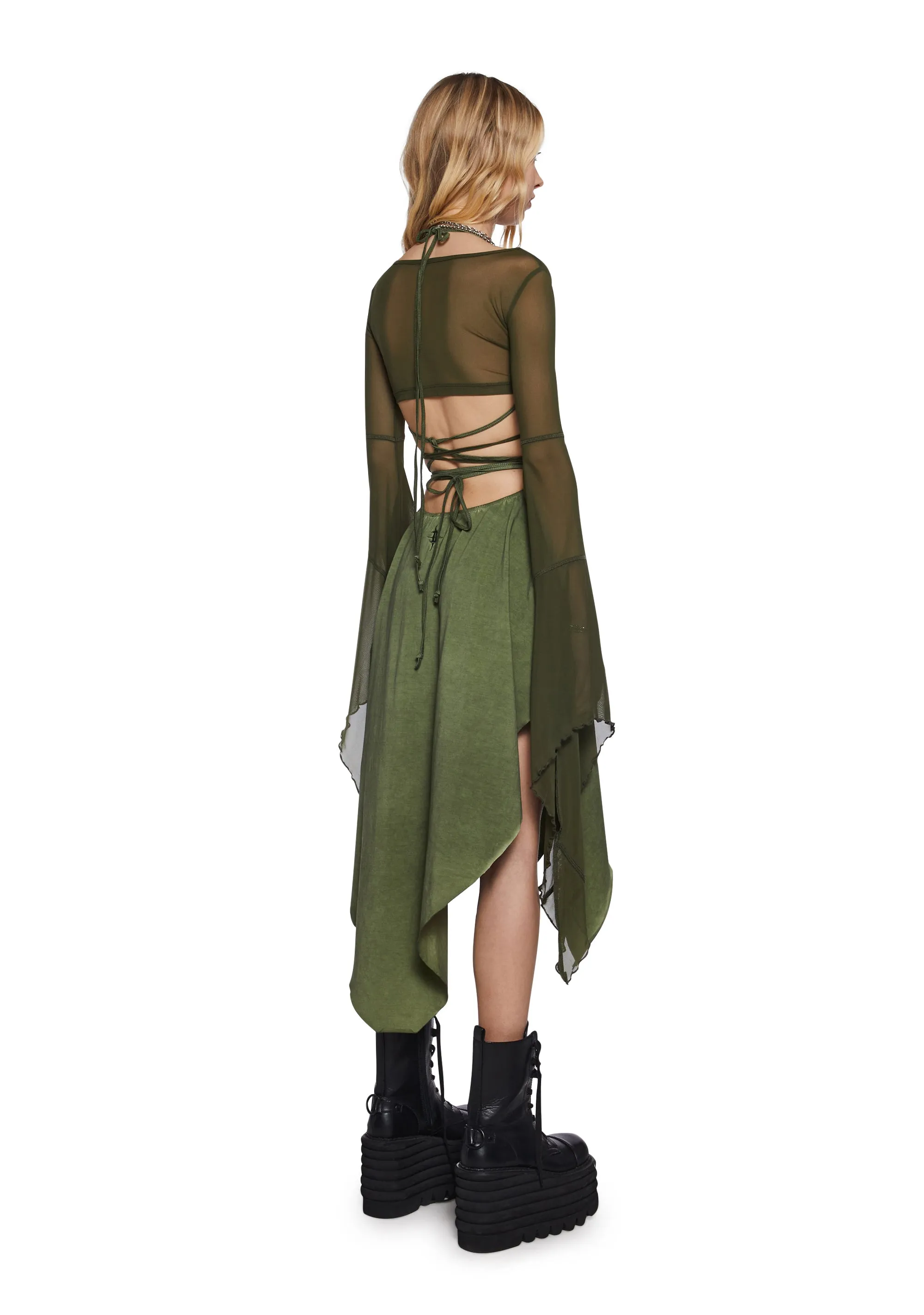 Echo Asymmetrical Mesh Wrap Dress - Green sold by Dolls Kill product image thumbnail 4