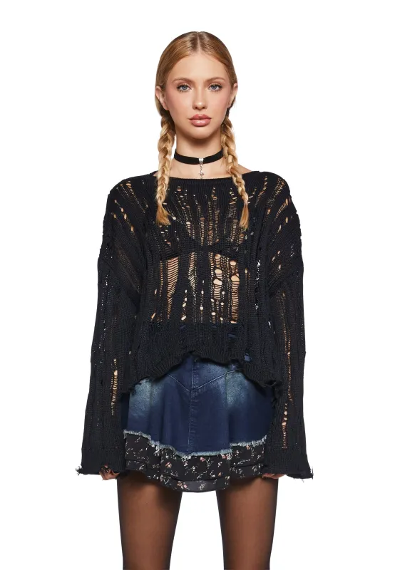 One More Thing Shredded Sweater sold by Dolls Kill