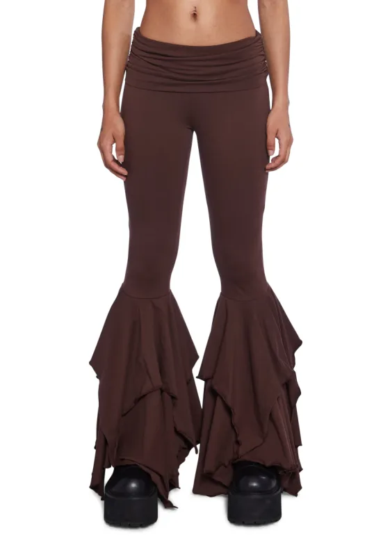 F Is For Fairies™  Flare Pants - Brown sold by Dolls Kill