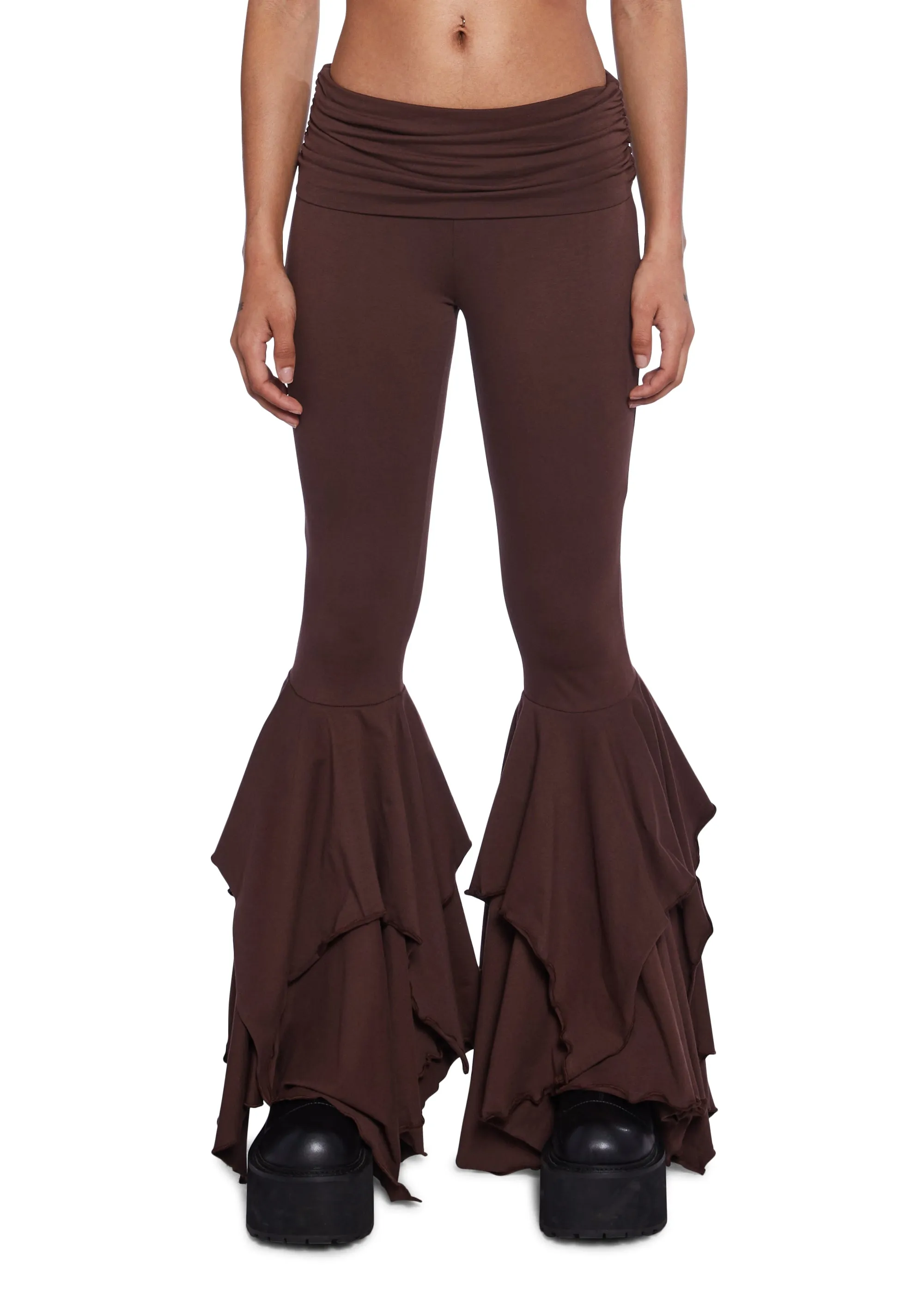 F Is For Fairies™ Flare Pants - Brown sold by Dolls Kill
