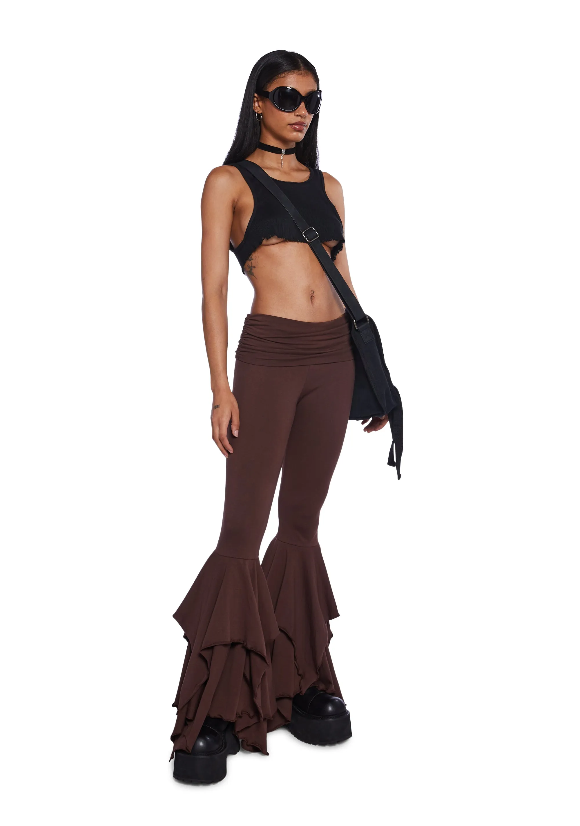 F Is For Fairies™ Flare Pants - Brown sold by Dolls Kill product image thumbnail 2