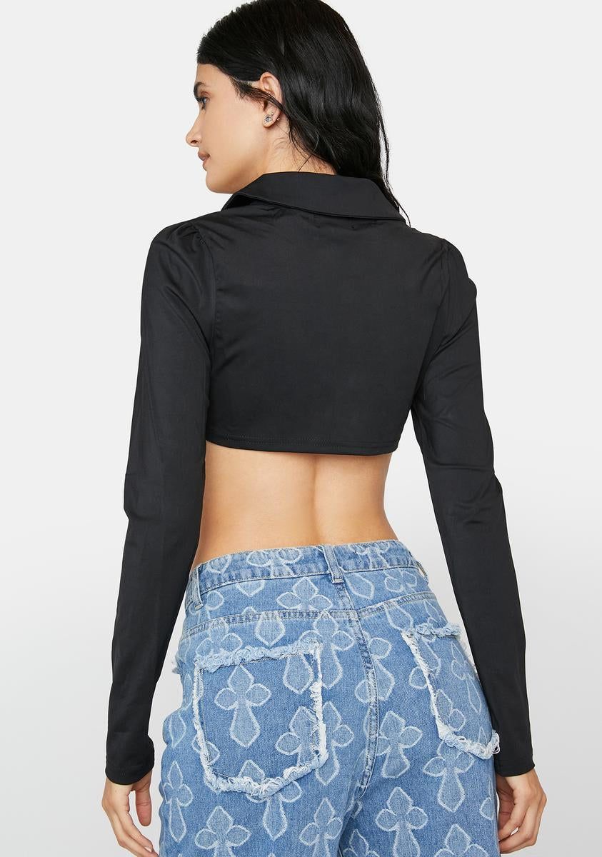 Noir Give 'Em Time Cropped Blouse sold by Dolls Kill product image thumbnail 4