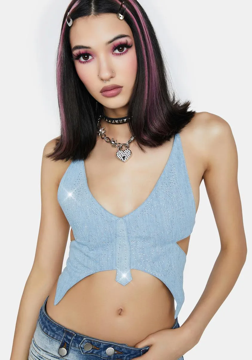Butterfly Denim Halter sold by Dolls Kill