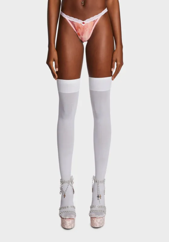 Lace Waist Thong - Pink Hearts sold by Dolls Kill