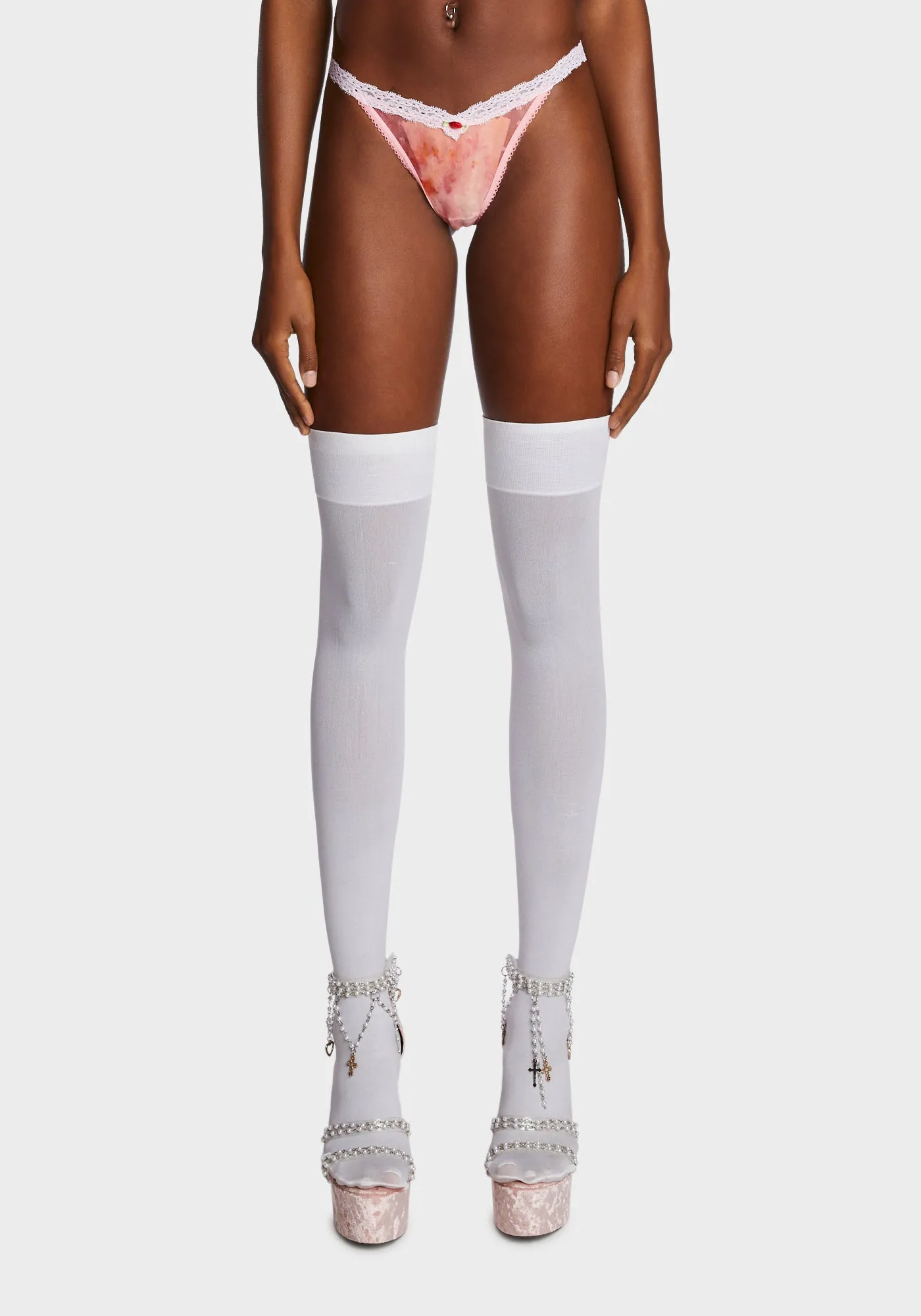 Lace Waist Thong - Pink Hearts sold by Dolls Kill