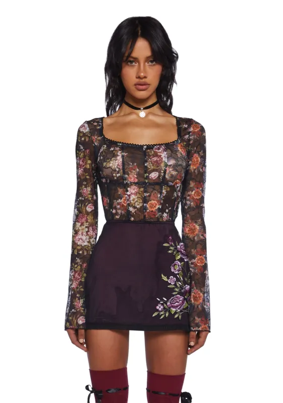 Once Loved Floral Corset Top - Black sold by Dolls Kill