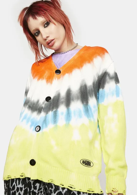 Distressed Tie Dye Knit Cardigan sold by Dolls Kill