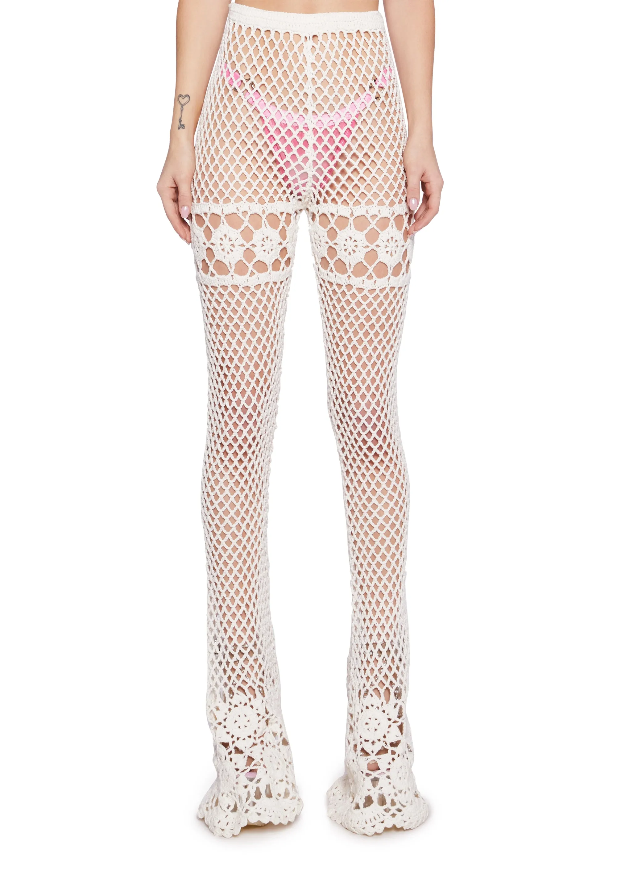 Dream Away Crochet Bell Bottoms - White sold by Dolls Kill