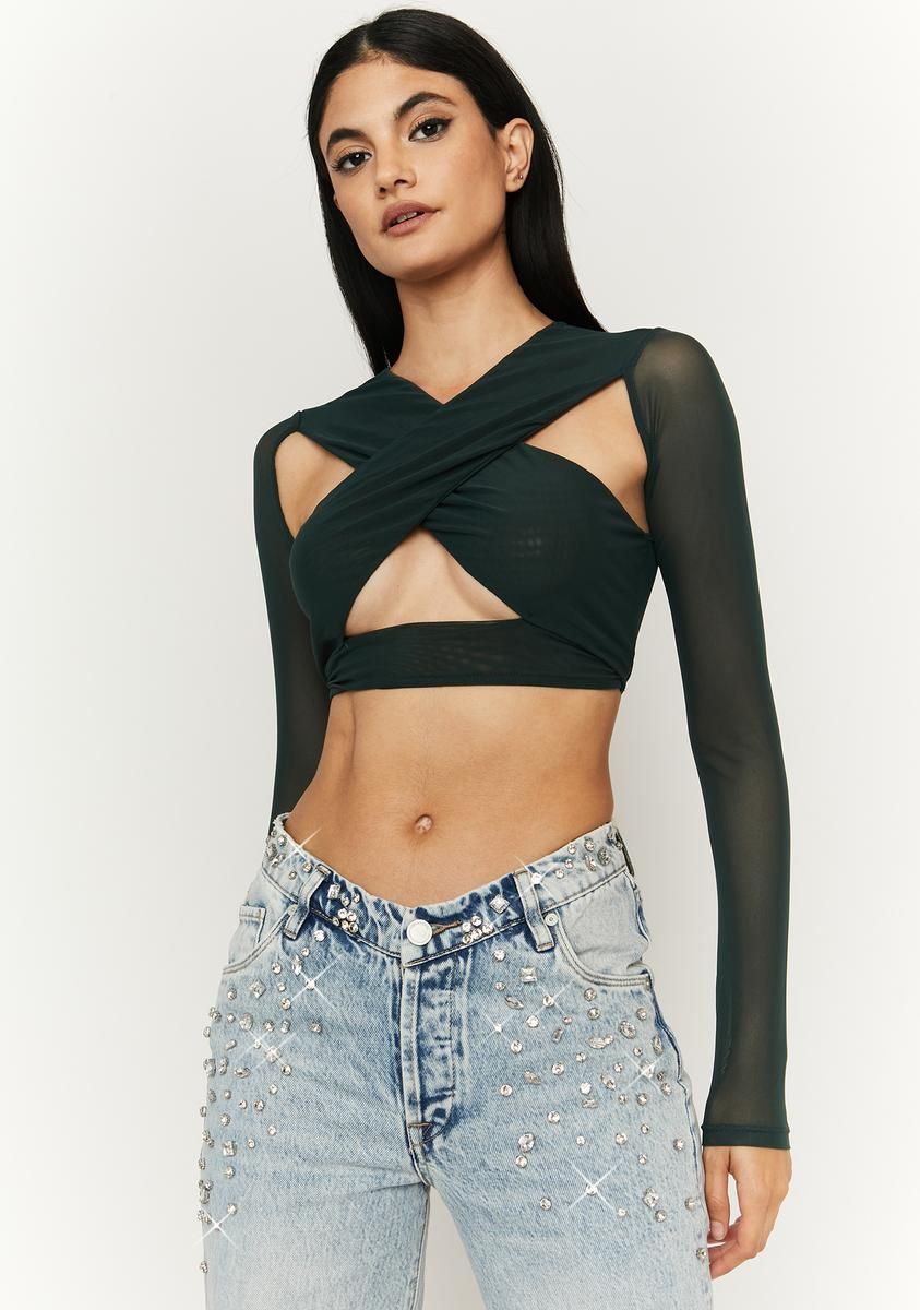 Olive Serve Some Looks Cut-Out Top sold by Dolls Kill