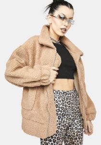 Brown Feel Me Fly Faux Fur Jacket sold by Dolls Kill