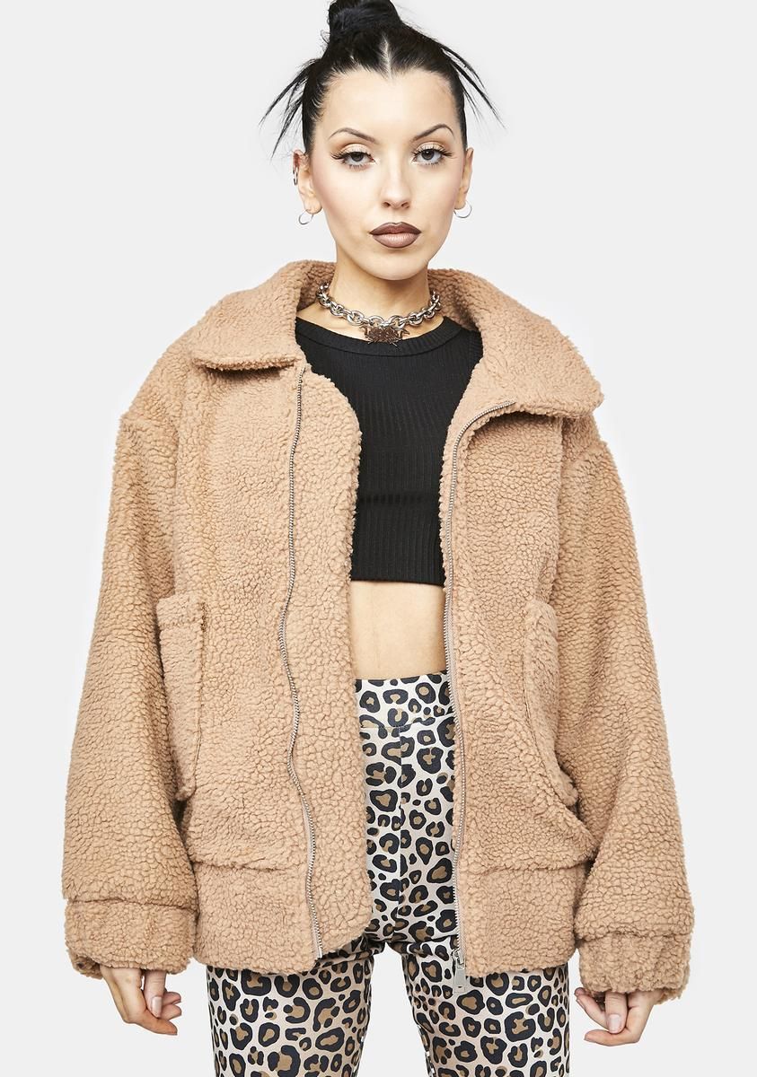 Brown Feel Me Fly Faux Fur Jacket sold by Dolls Kill