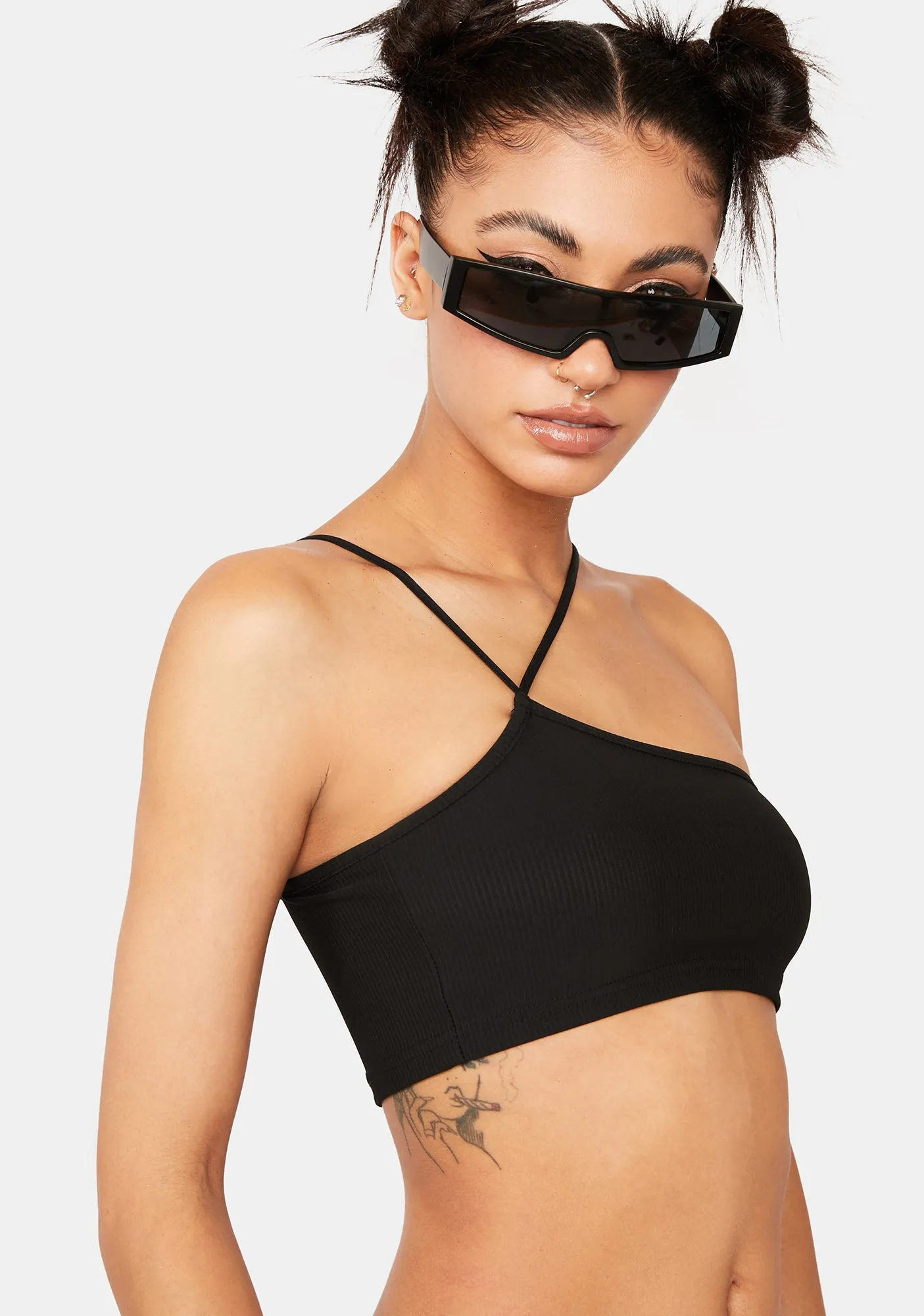 Asymmetric Ribbed Crop Top sold by Dolls Kill product image thumbnail 4