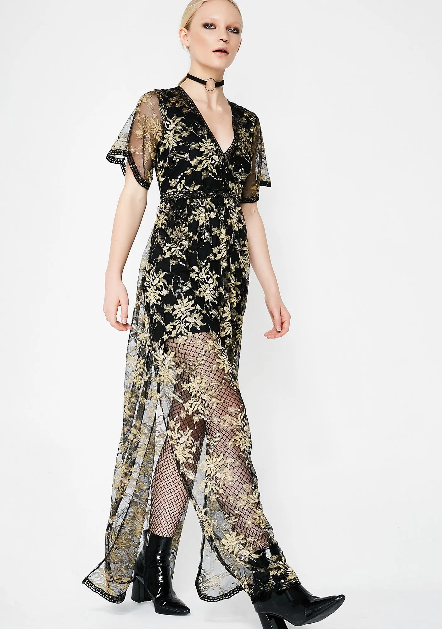 Sheer Elegance Floral Dress sold by Dolls Kill