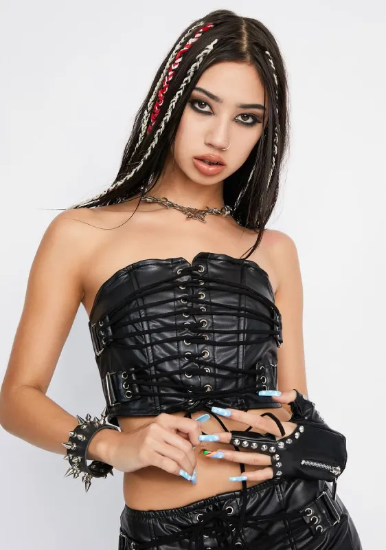 Edgy Secrets Lace Up Crop Top sold by Dolls Kill