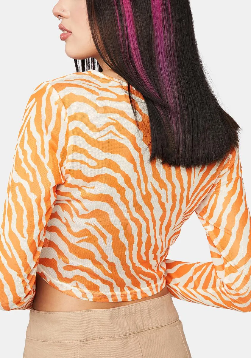 Tiger Print Mesh Crop Top sold by Dolls Kill product image thumbnail 4