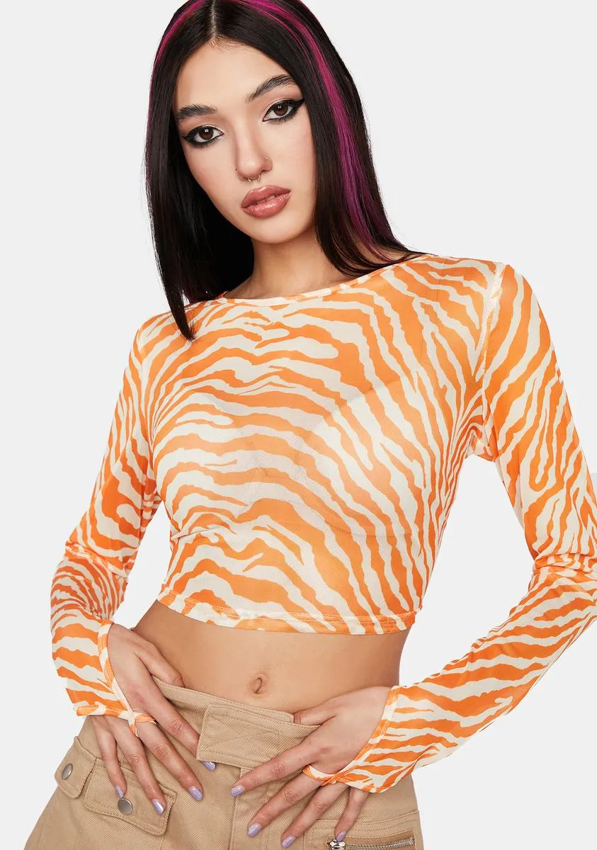 Tiger Print Mesh Crop Top sold by Dolls Kill