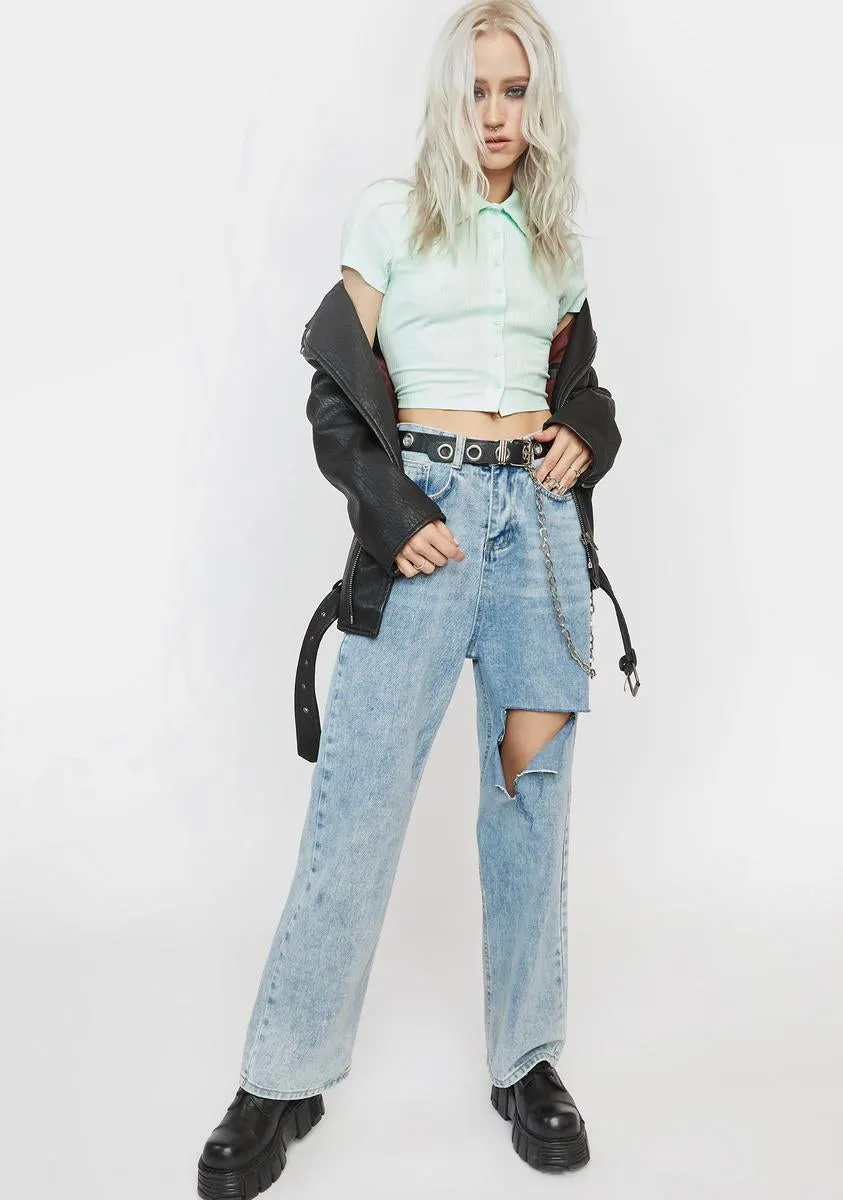 Mint Cropped Polo Shirt sold by Dolls Kill product image thumbnail 3