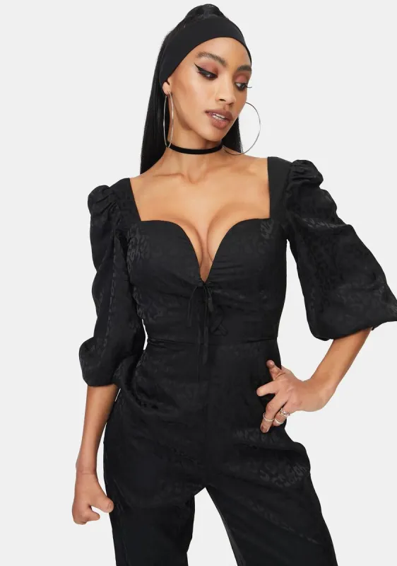 Animal Satin Jacquard Milkmaid Jumpsuit sold by Dolls Kill