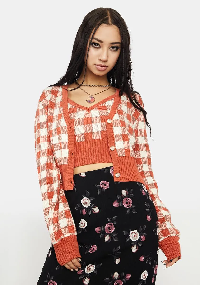 Rust Gingham Cardigan sold by Dolls Kill
