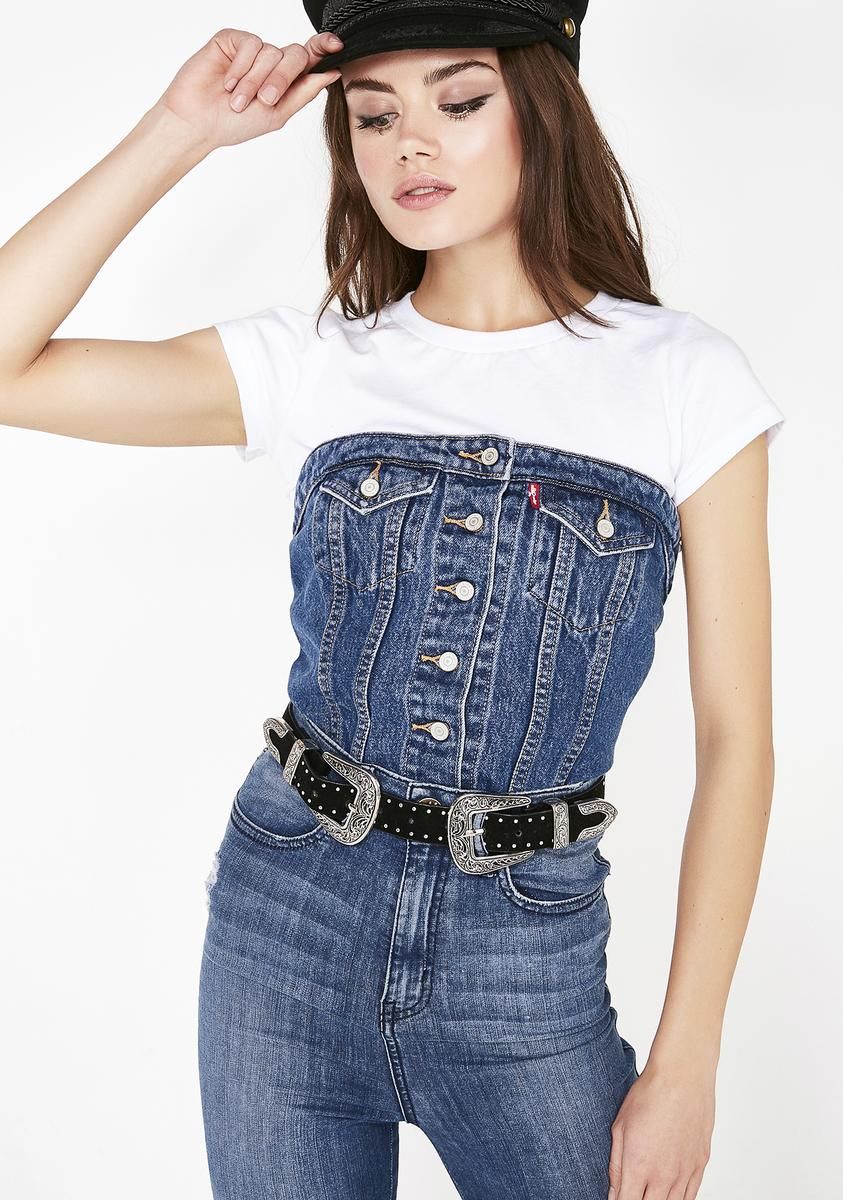 Lace Up Denim Corset sold by Dolls Kill product image thumbnail 3