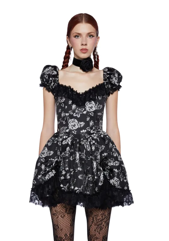 Tea And Circumstance Brocade Mini Dress - Black sold by Dolls Kill