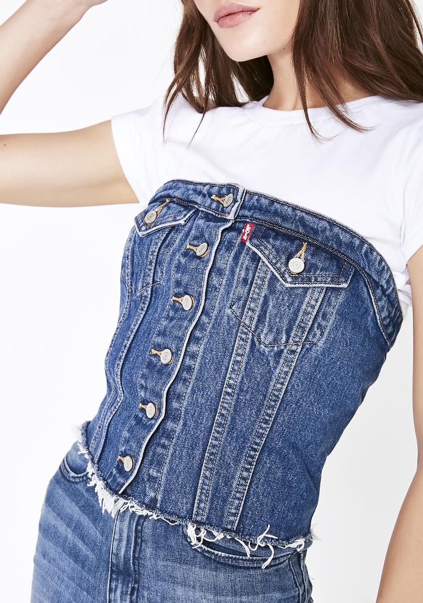 Lace Up Denim Corset sold by Dolls Kill
