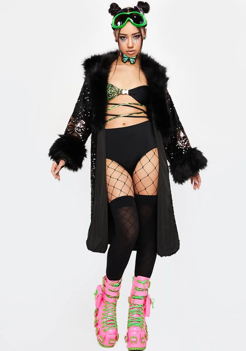 The Starlet Sequin Faux Fur Jacket sold by Dolls Kill product image thumbnail 2