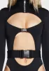 Buckle Long Sleeve Cut-Out Bodysuit sold by Dolls Kill