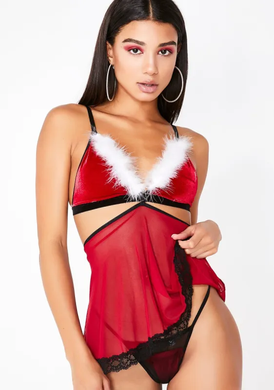 Under The Mistletoe Babydoll Set sold by Dolls Kill