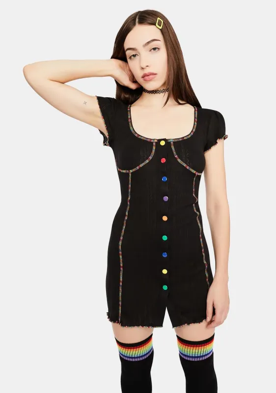 Cup Of Cheer Rainbow Stitch Mini Dress sold by Dolls Kill