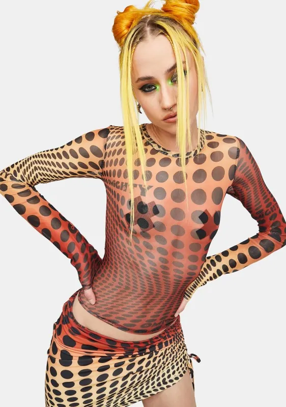 Orange Illusion Mesh Top sold by Dolls Kill