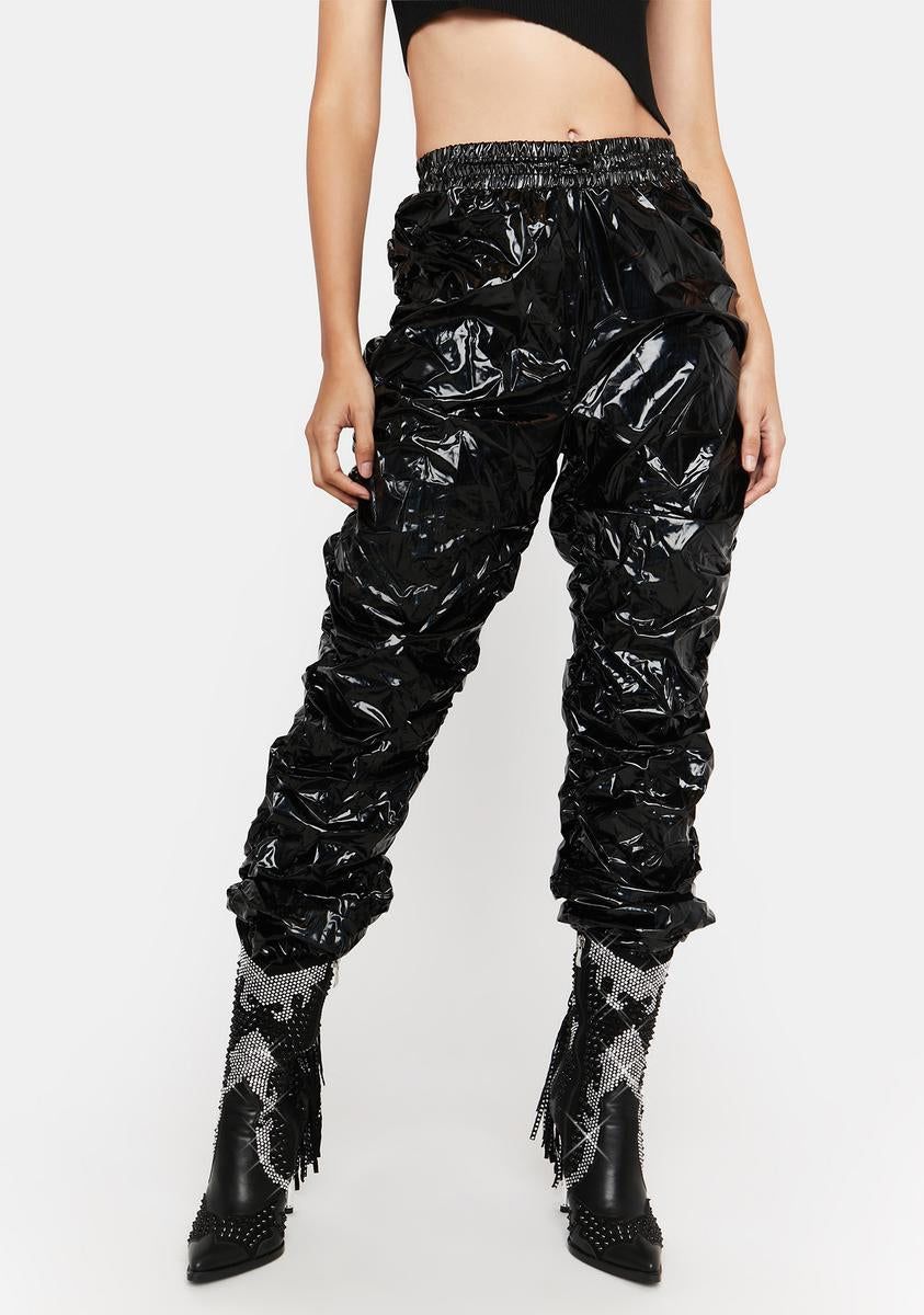 Reflect On It Shiny Ruched Joggers sold by Dolls Kill
