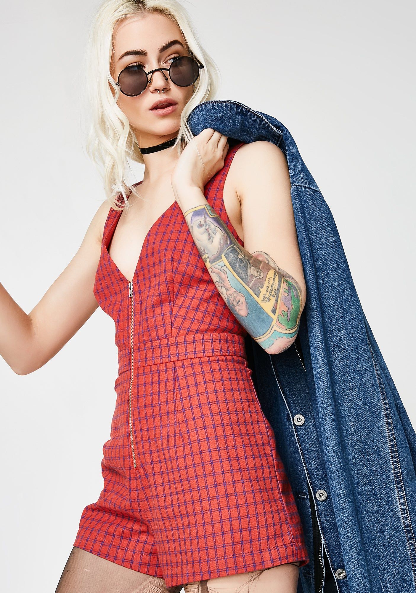 Mz Goodie Plaid Romper sold by Dolls Kill product image thumbnail 3