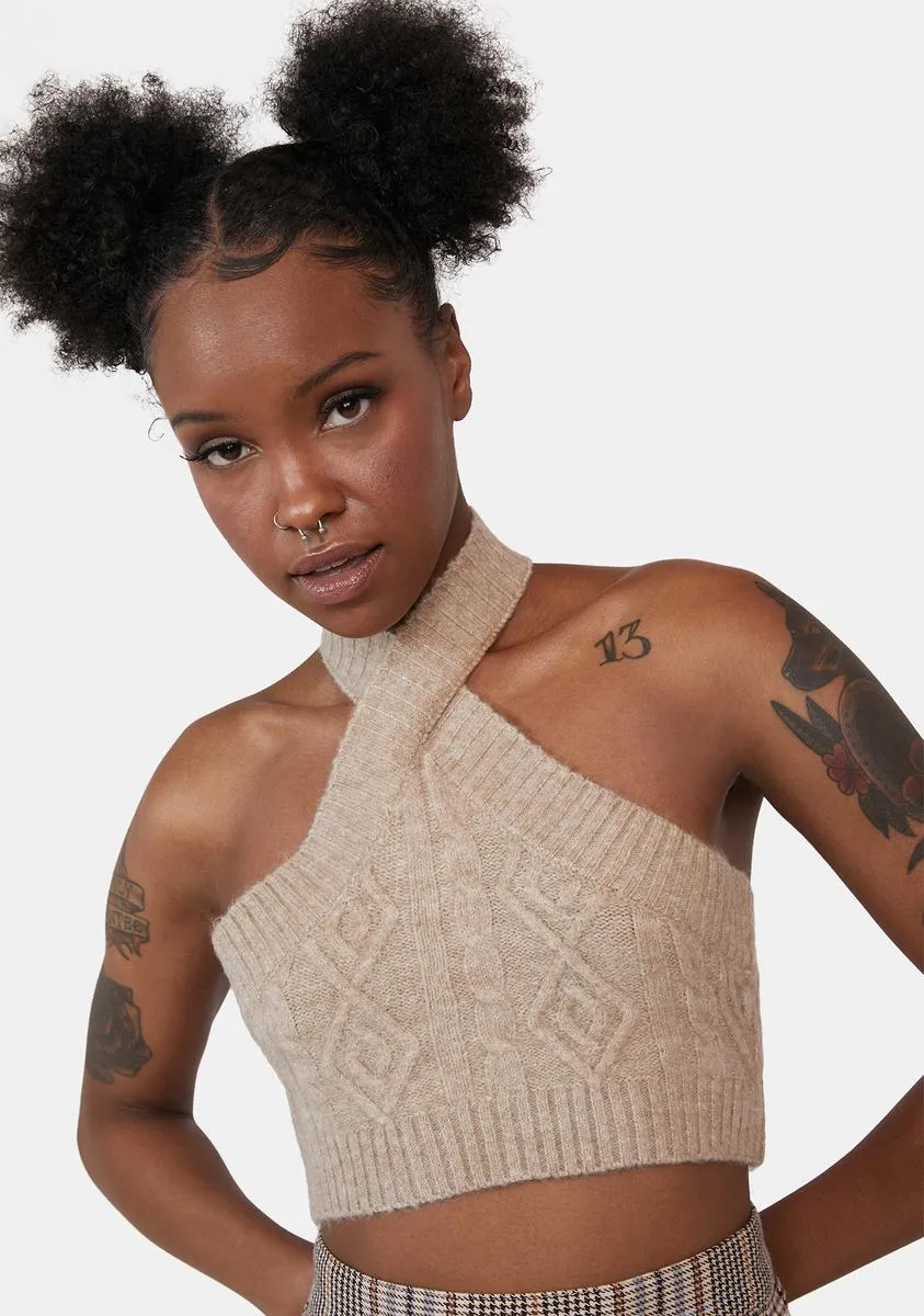 X Iris Oatmeal Cable Knit Asira Top sold by Dolls Kill