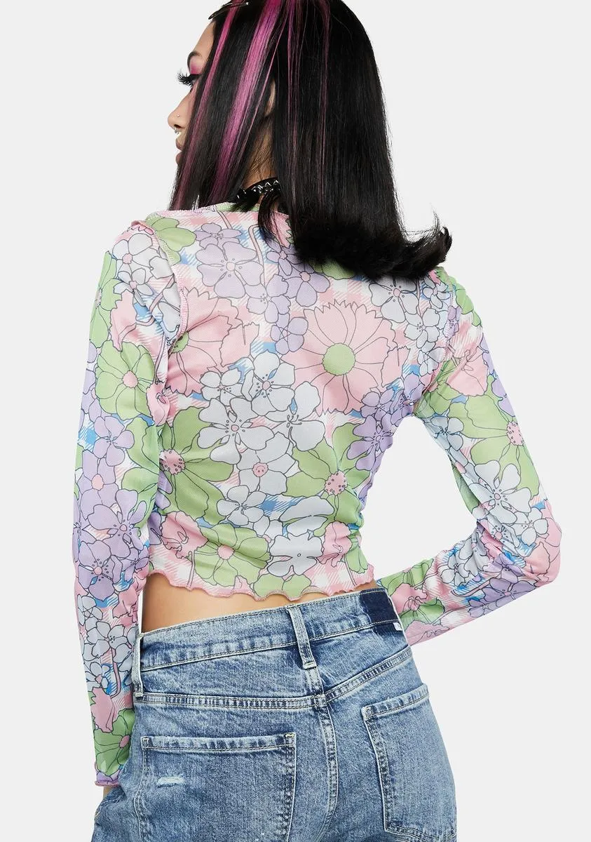 Floral Mesh Gingham Top sold by Dolls Kill product image thumbnail 4