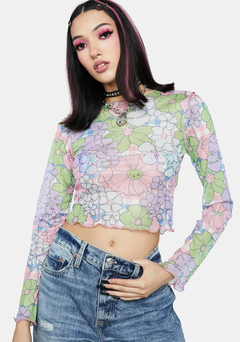 Floral Mesh Gingham Top sold by Dolls Kill