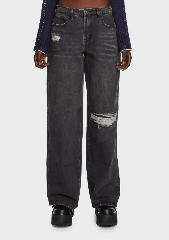 Black Baggy Ripped Jeans sold by Dolls Kill