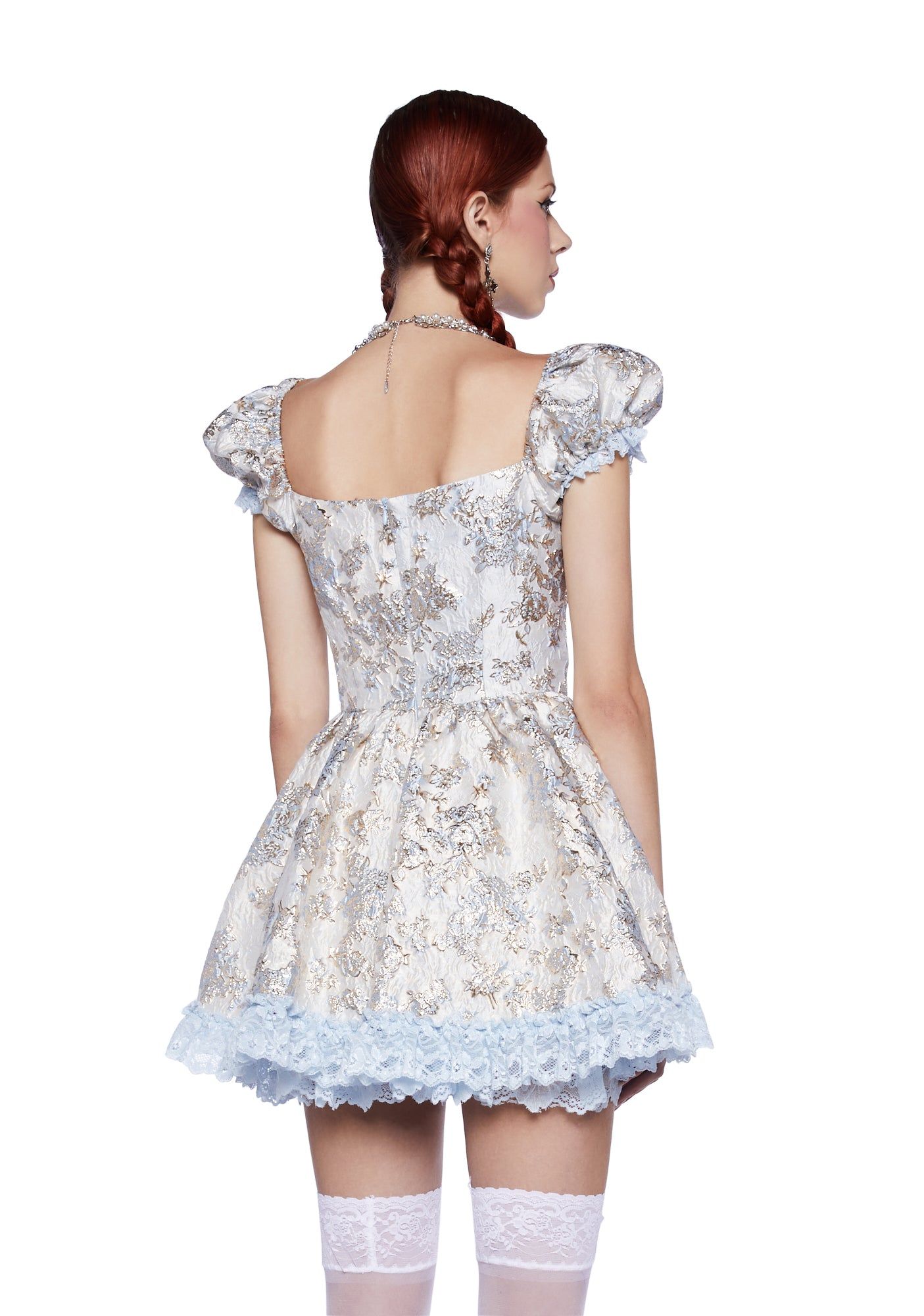 Tea And Circumstance Brocade Mini Dress - Blue sold by Dolls Kill product image thumbnail 4