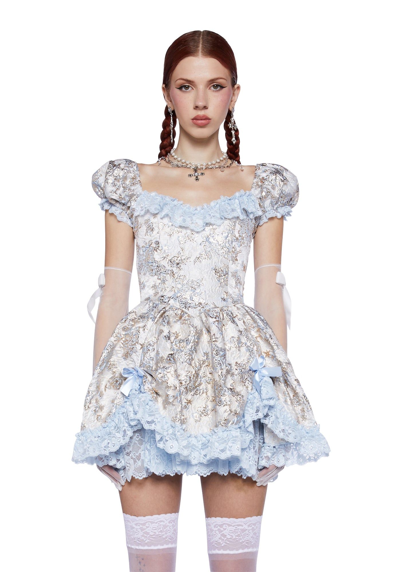 Tea And Circumstance Brocade Mini Dress - Blue sold by Dolls Kill