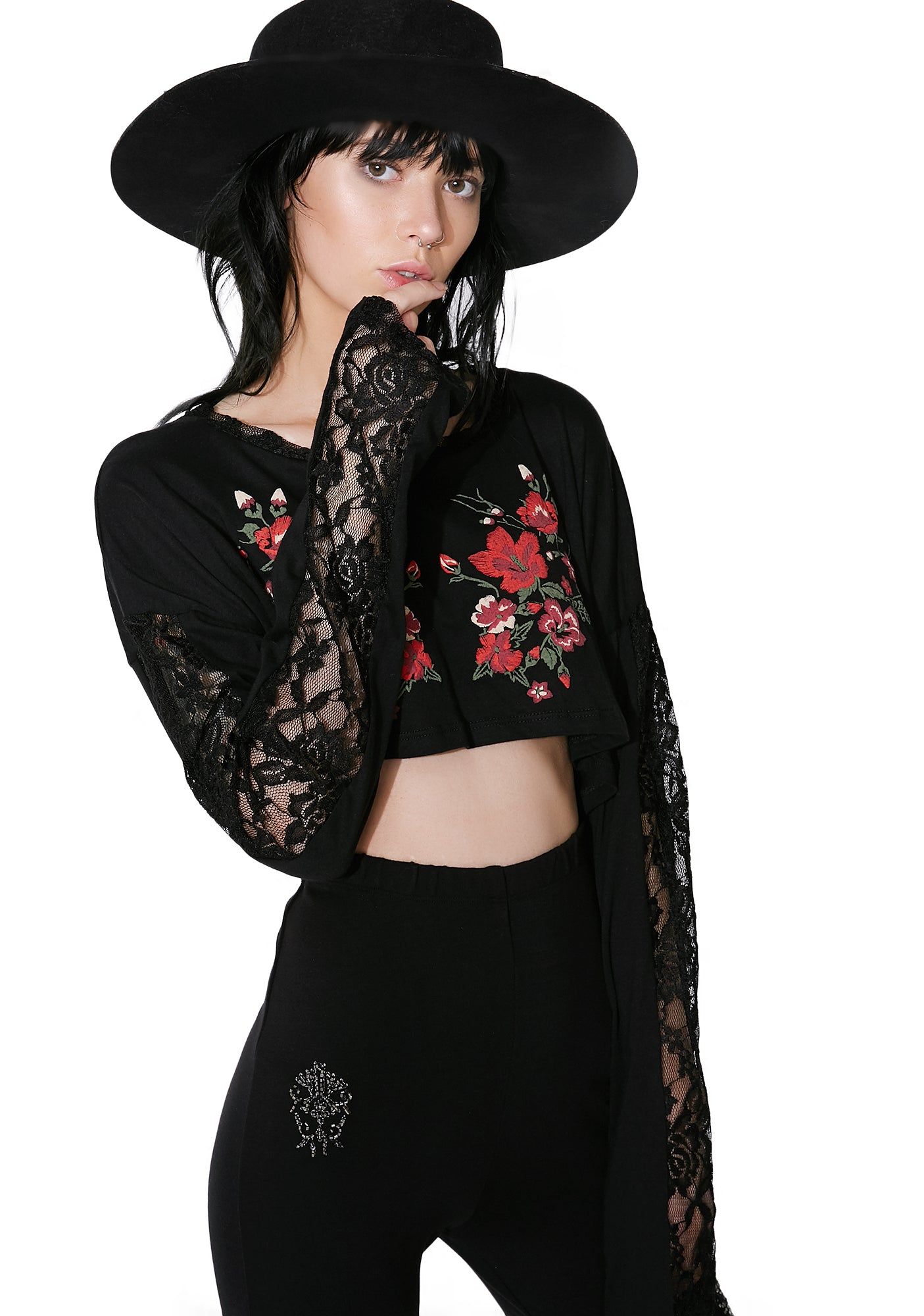 All In Bloom Lace Floral Crop Top sold by Dolls Kill product image thumbnail 2